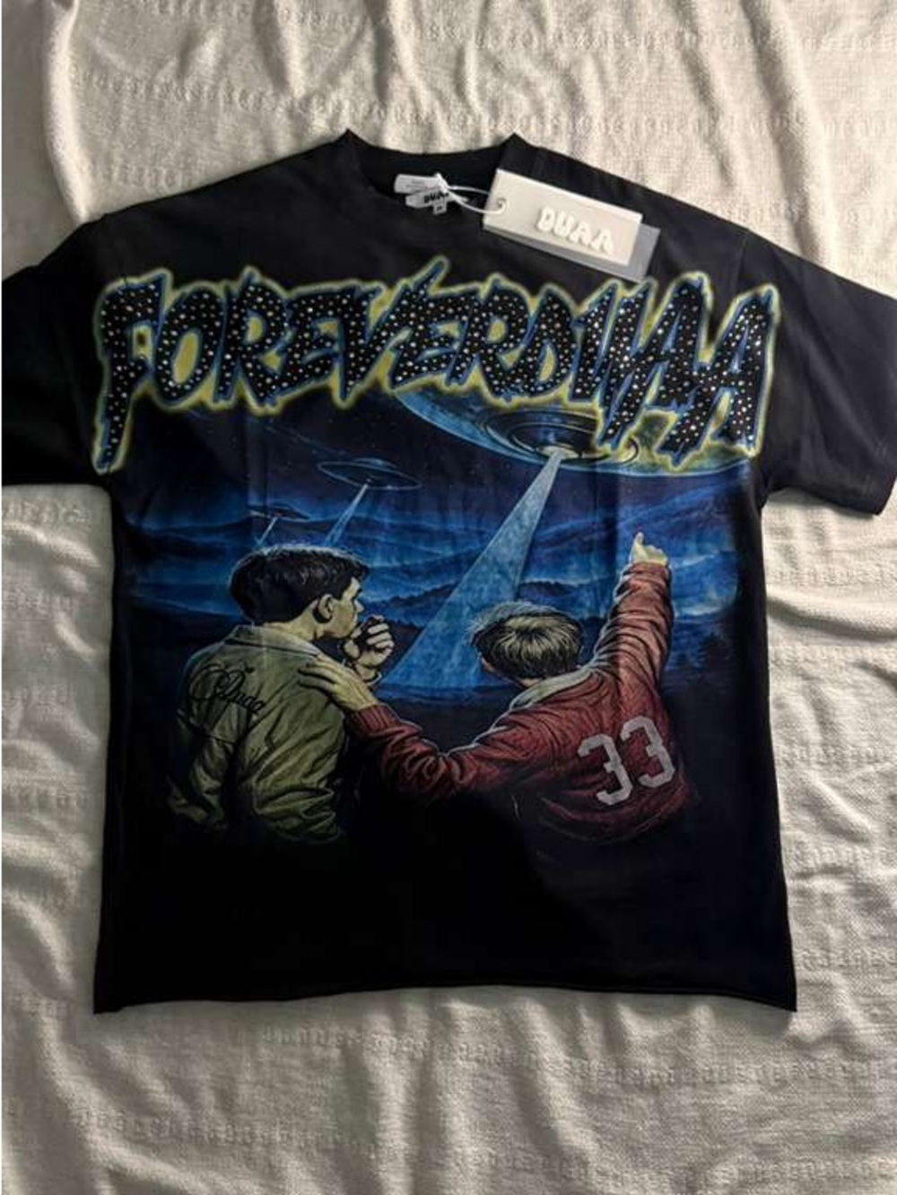 Forever 21 Graphic Short Sleeve Tee - Black with Blue Print